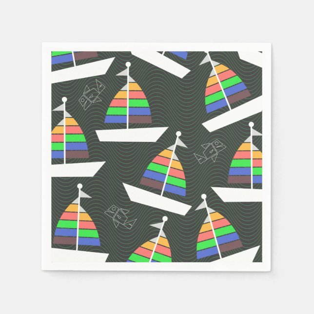 Colourful Sailboat Sea Pattern Napkin (Front)