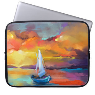 Colourful Sailboat Sunset Abstract Art Laptop Sleeve