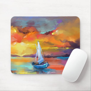 Colourful Sailboat Sunset Abstract Art Mouse Mat