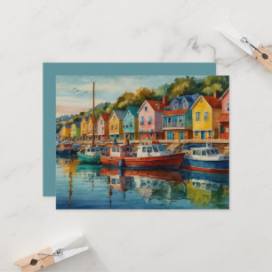 Colourful Sailboats at Marina Greeting Card