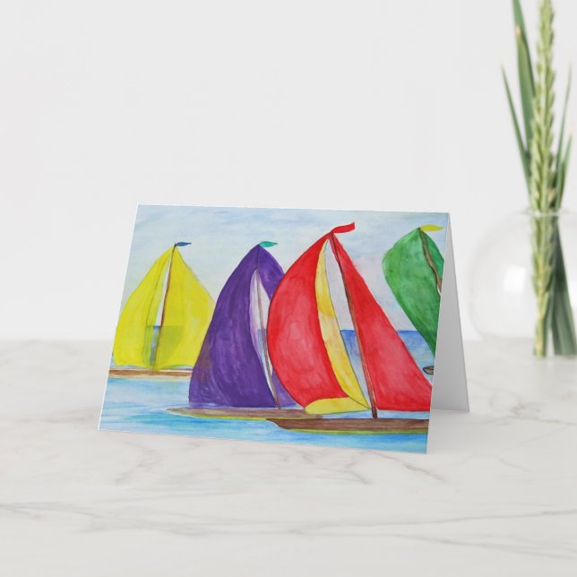 Colourful Sails sailboat nautical greeting card (Front)