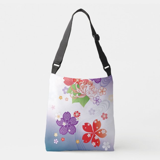 Colourful Sakura and Dahlia Kimono :: Crossbody Bag (Front)