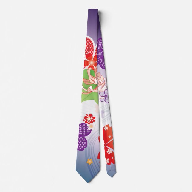 Colourful Sakura and Dahlia Kimono :: Tie (Front)