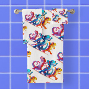 Colourful Salamanders do the Salamander Slide Bath Towel Set