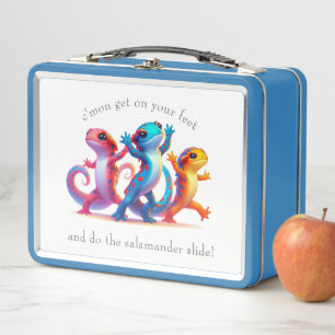Colourful Salamanders do the Salamander Slide Metal Lunch Box
