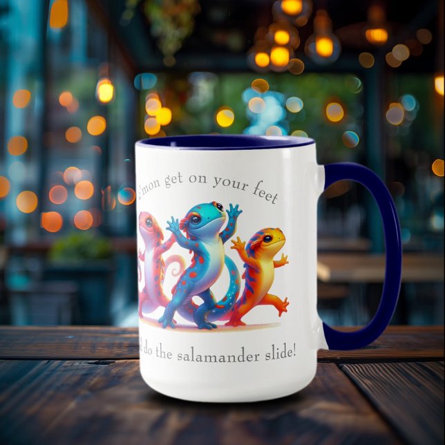 Colourful Salamanders do the Salamander Slide Mug (Dancing Salamanders 15oz Cup Cover Photo)