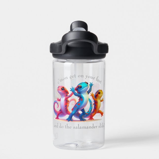 Colourful Salamanders do the Salamander Slide Water Bottle (Back)