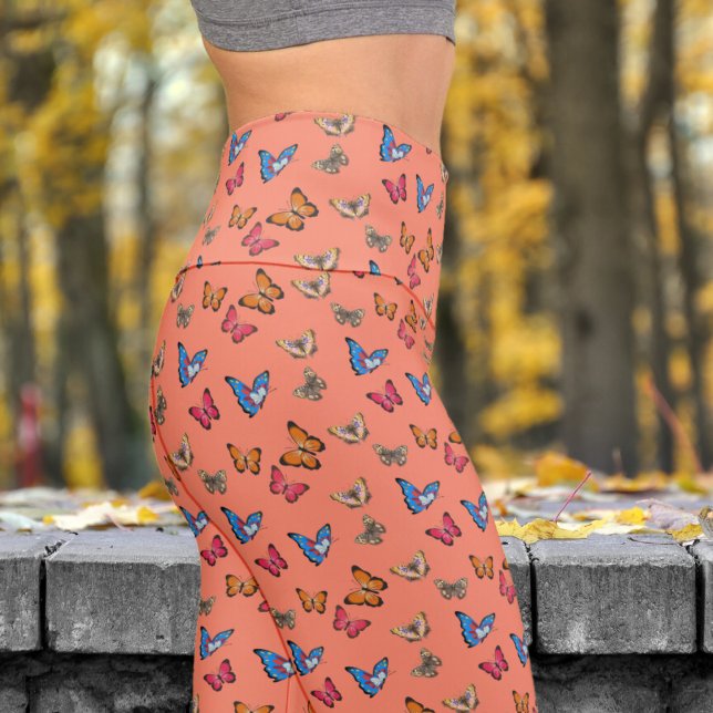 Colourful Salmon Butterflies Pattern  Capri Leggings (Colorful Butterflies on Salmon)