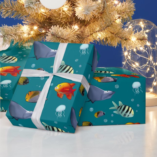 Colourful Saltwater Fish Cartoon Wrapping Paper (Holidays)