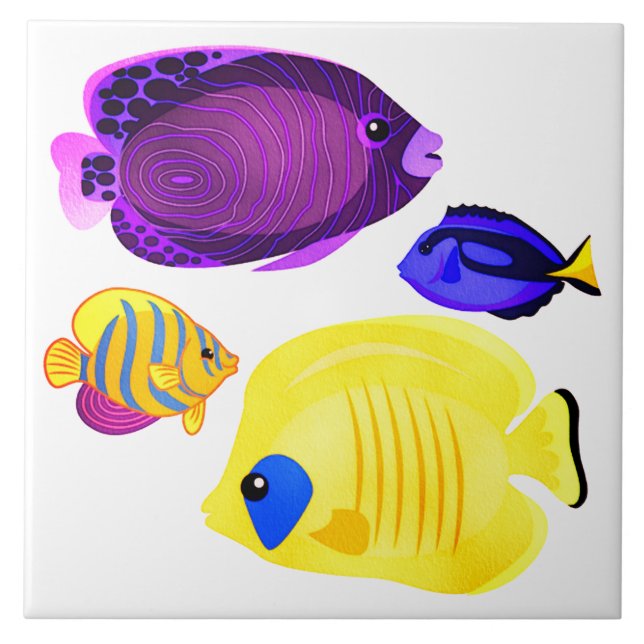 Colourful Saltwater Ocean Fish Pattern Tile (Front)
