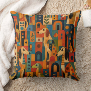 Colourful Saluki Folk Art Cushion