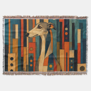 Colourful Saluki Folk Art Geometric Dog Pattern Throw Blanket