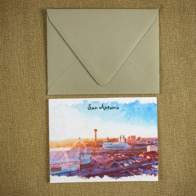 Colourful San Antonio Texas Panorama View Postcard (san antonio watercolor city view postcard)