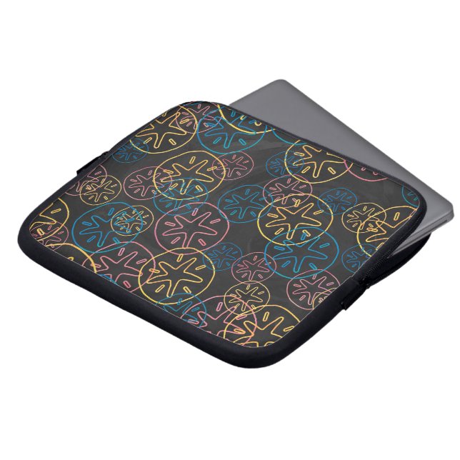 Colourful Sand Dollar Pattern on Black Laptop Sleeve (Front Top)