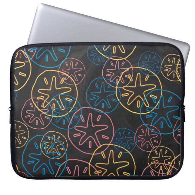 Colourful Sand Dollar Pattern on Black Laptop Sleeve (Front)
