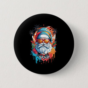 Colourful Santa Christmas Beach Summer lovers   6 Cm Round Badge