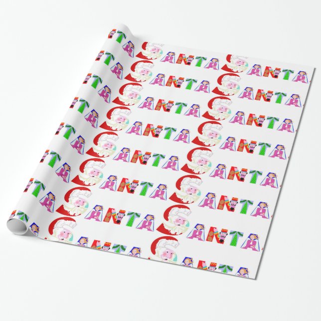Colourful Santa Christmas Holiday Decoration Wrapping Paper (Unrolled)