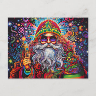 Colourful Santa Claus Hippy Art  Postcard