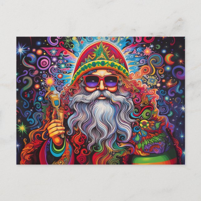 Colourful Santa Claus Hippy Art  Postcard (Front)