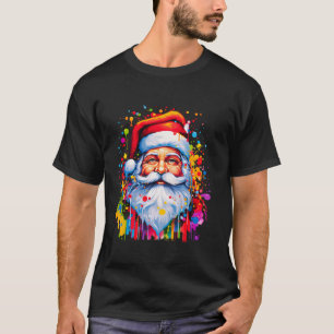 Colourful Santa Claus Paint Splatter Christmas Tre T-Shirt