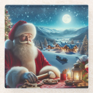 Colourful Santa Claus Resting Before Continuing on Glass Coaster