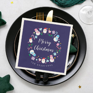 Colourful Santa Claus Snowman Candy Cane Christmas Napkin
