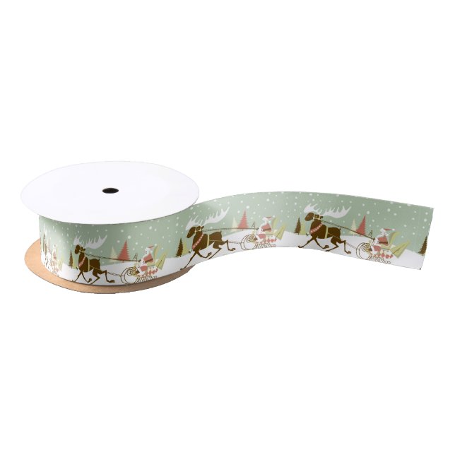 Colourful Santa & Reindeer christmas Illustration Satin Ribbon (Spool)