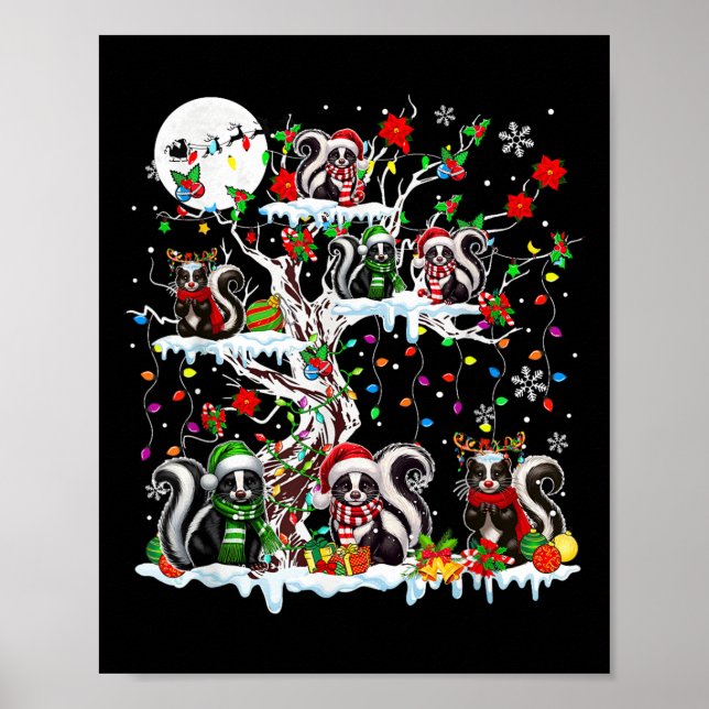 Colourful Santa Reindeer Skunks On Xmas Tree Anima Poster (Front)