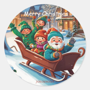 Colourful Santa’s Helpers Christmas Illustration Classic Round Sticker