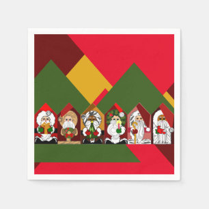 Colourful Santas Geometric Christmas Napkins