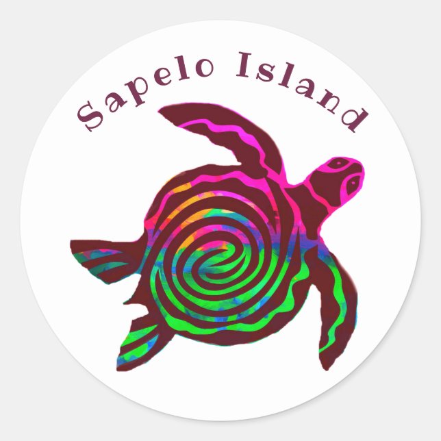Colourful Sapelo Island GA Sea Turtle Classic Round Sticker (Front)
