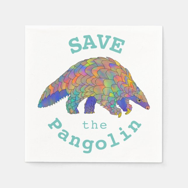 Colourful Save Pangolin Endangered Animal Green  Napkin (Front)