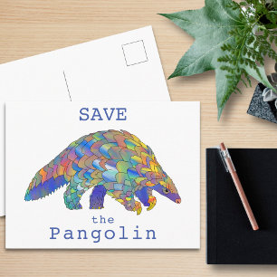 Colourful Save the Pangolin Endangered Animal Art Postcard