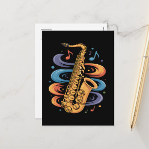 Colourful Saxophone Music Flow Jazz Instrument Holiday Postcard