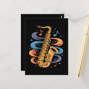 Colourful Saxophone Music Flow Jazz Instrument Postcard