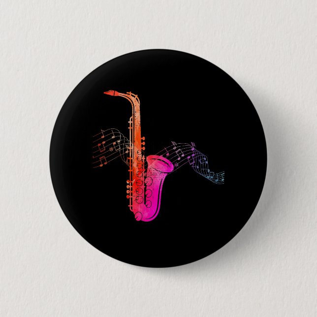 Colourful Saxophone on Music sheet for Saxophonist 6 Cm Round Badge (Front)
