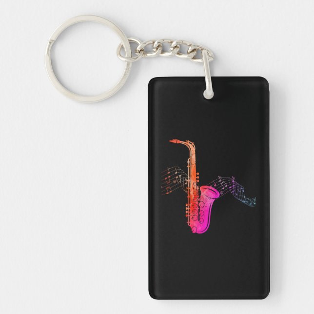 Colourful Saxophone on Music sheet for Saxophonist Key Ring (Front)