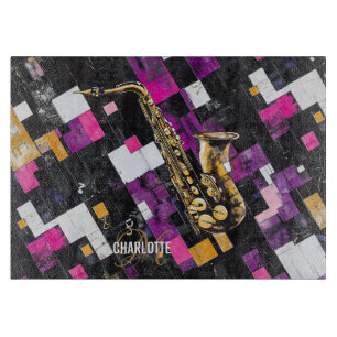 Colourful Saxophone pattern monogram name Cutting Board