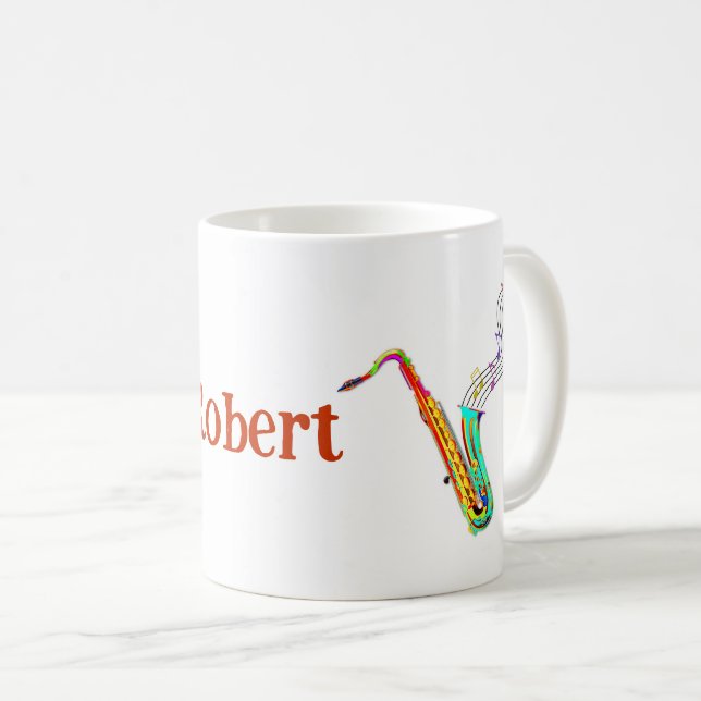 Colourful Saxophone Personalised Coffee Mug (Front Right)