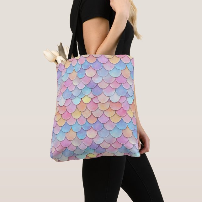 Colourful Scale Mermaid Pattern Tote Bag (Close Up)