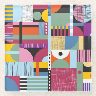 Colourful Scandinavian: Cheerful Pattern Mix. Glass Coaster