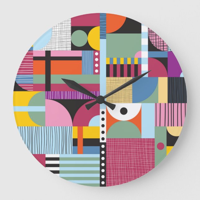Colourful Scandinavian: Cheerful Pattern Mix. Large Clock (Front)