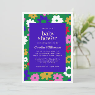 Colourful Scandinavian Flower Green Baby Shower Invitation
