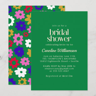 Colourful Scandinavian Flower Green Bridal Shower Invitation