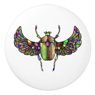 Colourful scarab ceramic knob