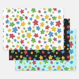 Colourful Scattered Boardgame Meeples Wrapping Paper Sheet