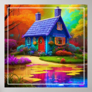 Colourful Scenery with Cottage And Lake-65456 Poster