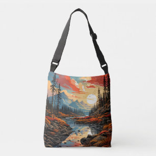 Colourful Scenic Autumn Landscape Illustration Crossbody Bag
