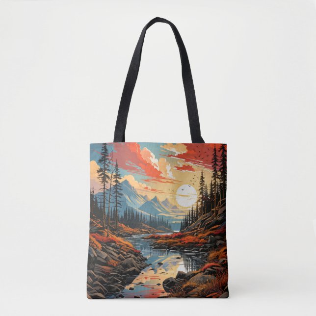Colourful Scenic Autumn Landscape Illustration Tote Bag (Front)