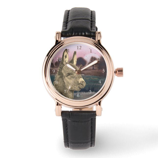 colourful scenic lifelike picture of cute donkey watch (Front)